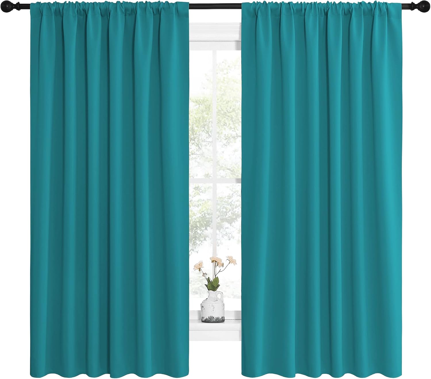 NICETOWN Peacock Blue Blackout Curtains Panels for Window, Thermal Insulated Rod Pocket Blackout Drapes/Draperies for Living Room (2…