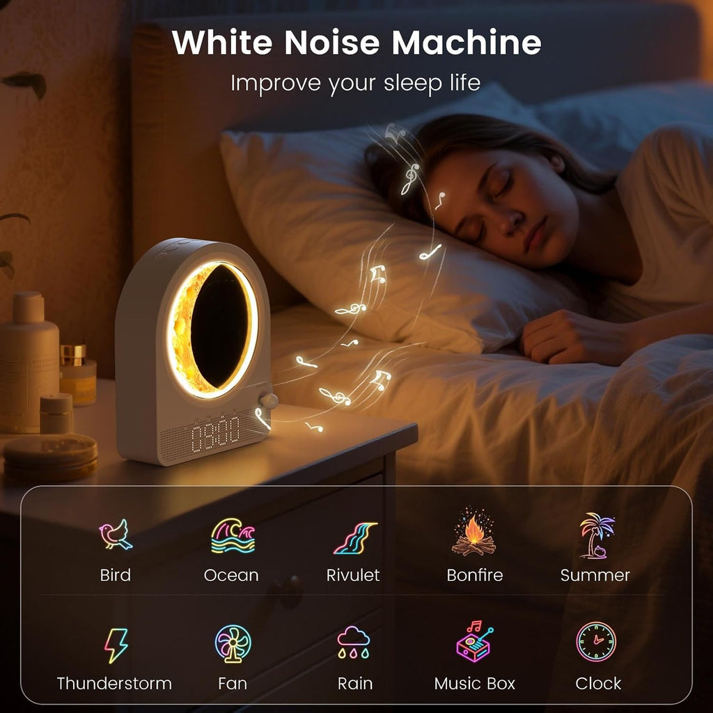 Epochleno Sunrise Alarm Clock, White Noise Machine & Meteor Moonlight - 10 Soothing Sounds, Dual Alarms, 30/60/90min Timer, Easy Snooze - B…