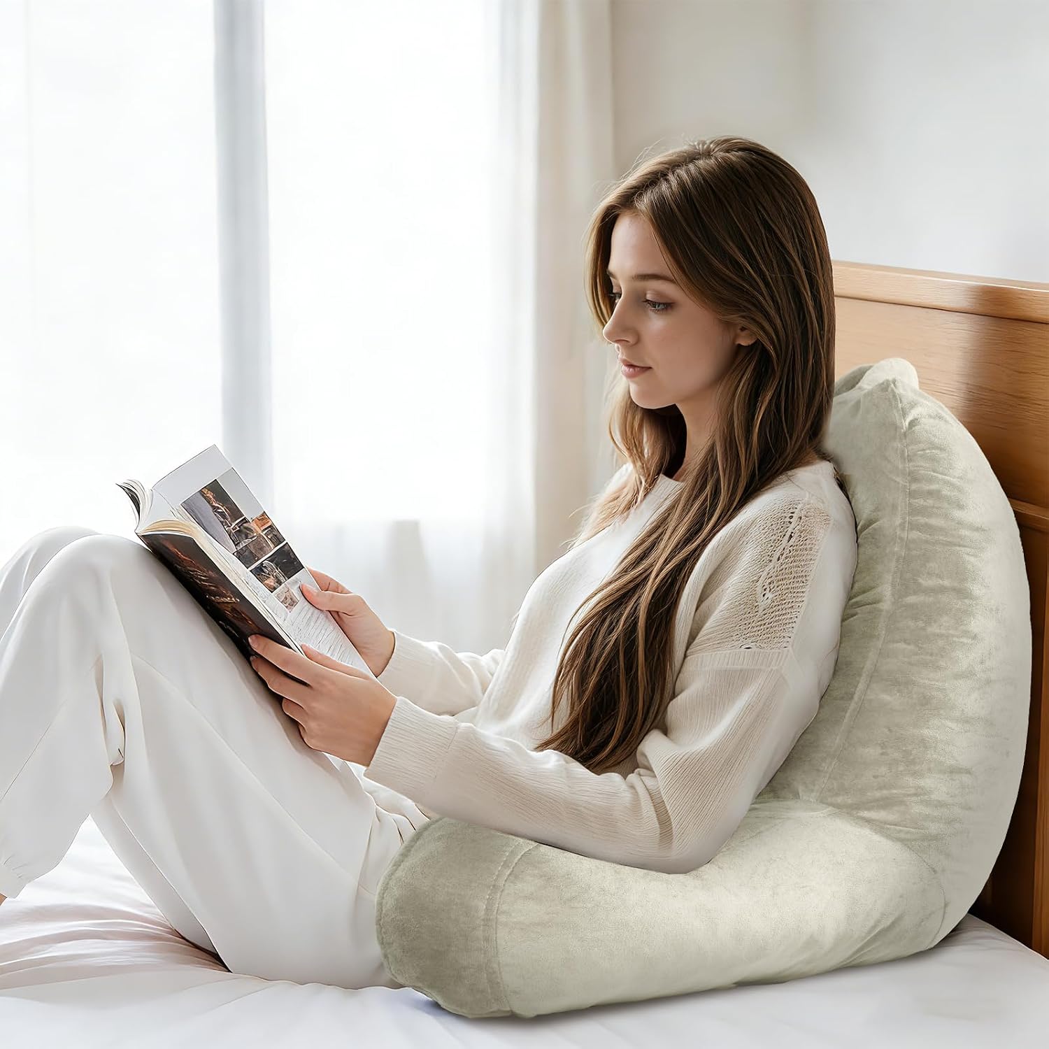 OAISZ Reading Pillow for Sitting in Bed Adult, Reading Pillow with Shredded Memory Foam, Bed Pillow with Washable Cover, Back Pillow…
