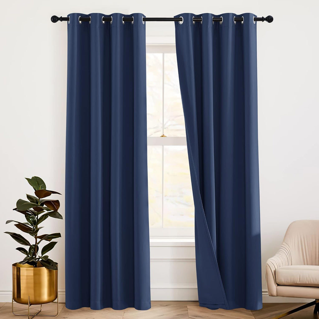 Rybhome RYB HOME 3-in-1 Set Soundproof Blackout Curtains Energy Saving with Felt Noise Absorbing Liner for Large Window Decor Seperating Wa…