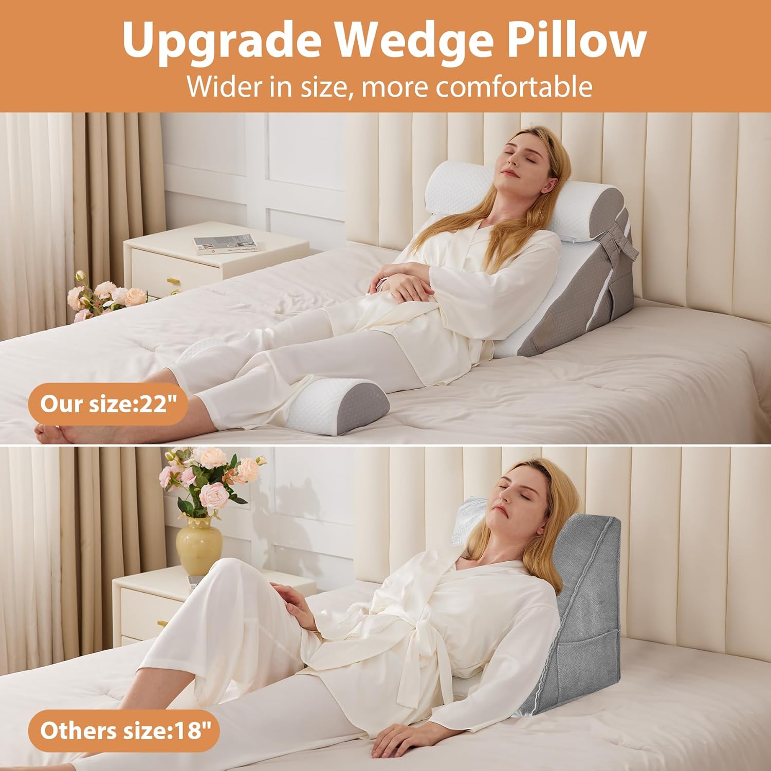 EnjoyaBetterLifeFromHere BIEEZZK 4PCS Wedge Pillow Set for After Surgery, Back Pillow for Bed Sitting up, 9&12inch Adjustable Memory Foam B…