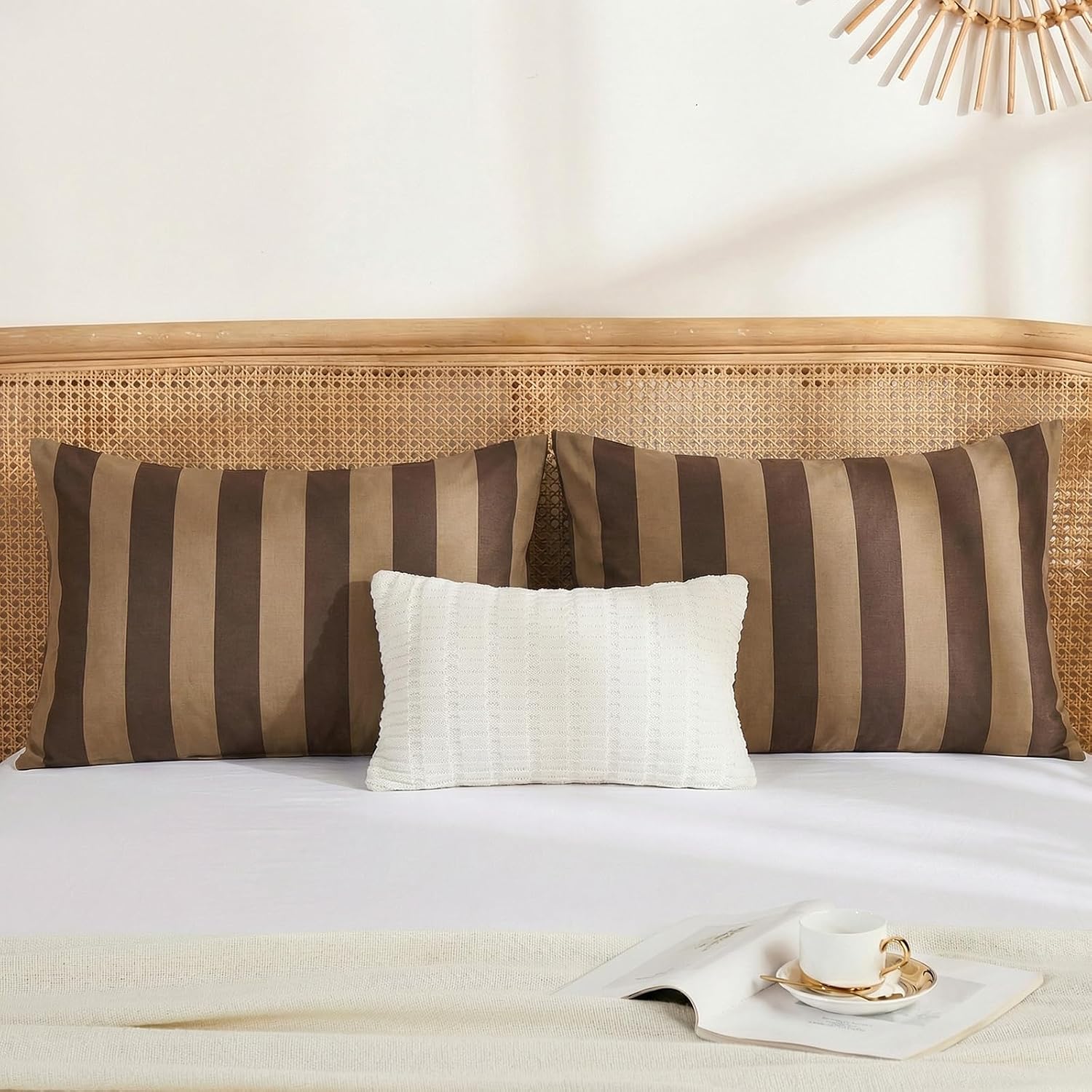 Merryword King Size Pillowcases, 100% Cotton Pillow Cases, Brown and Khaki Striped Pillowcases, Soft Breathable Wide Stripes Pillow Covers,…