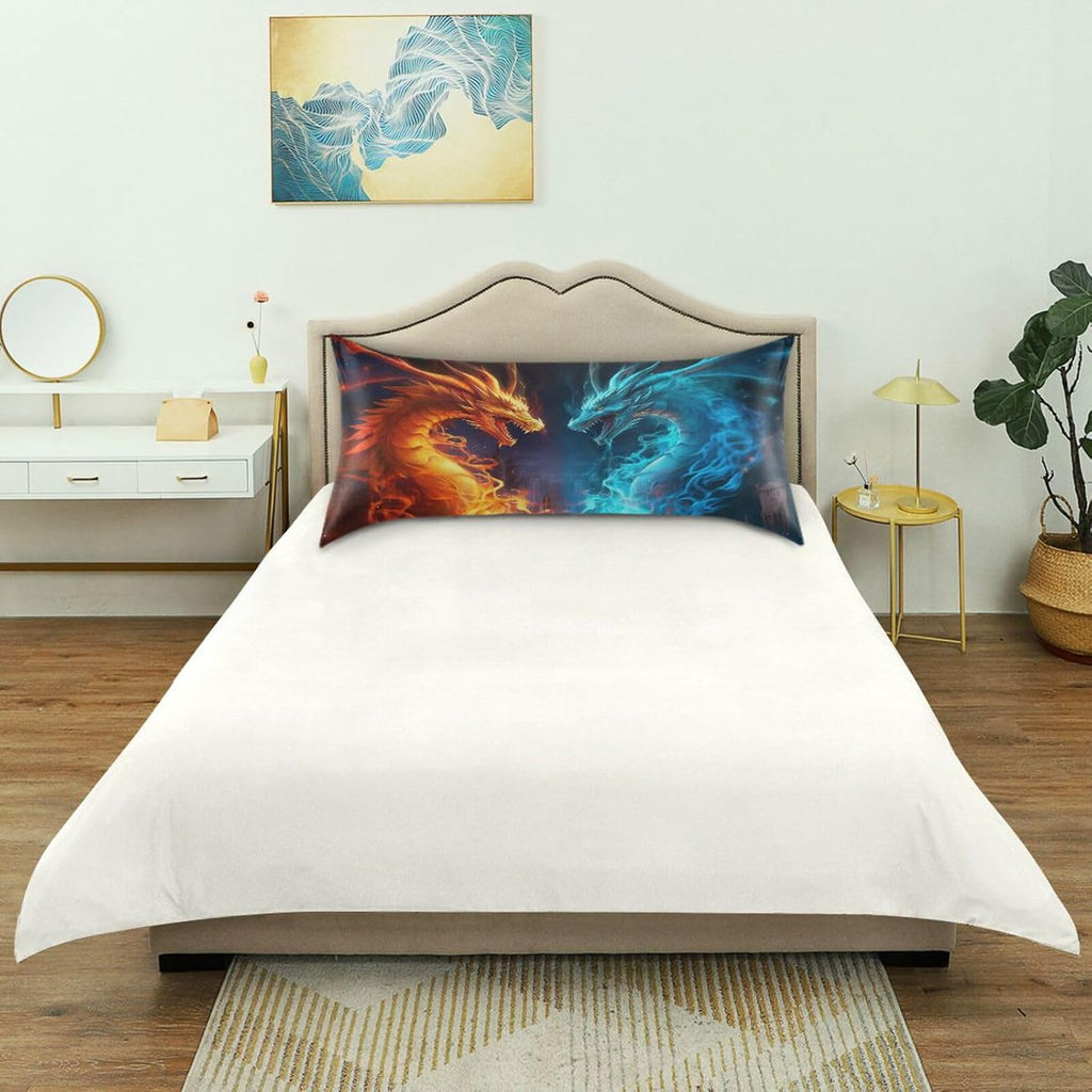 YETTASBIN Water Fire Dragon Satin Pillowcase, Soft Breathable Silk Pillow Case with Envelope Closure for Hair and Skin, King Size 40 x 20…