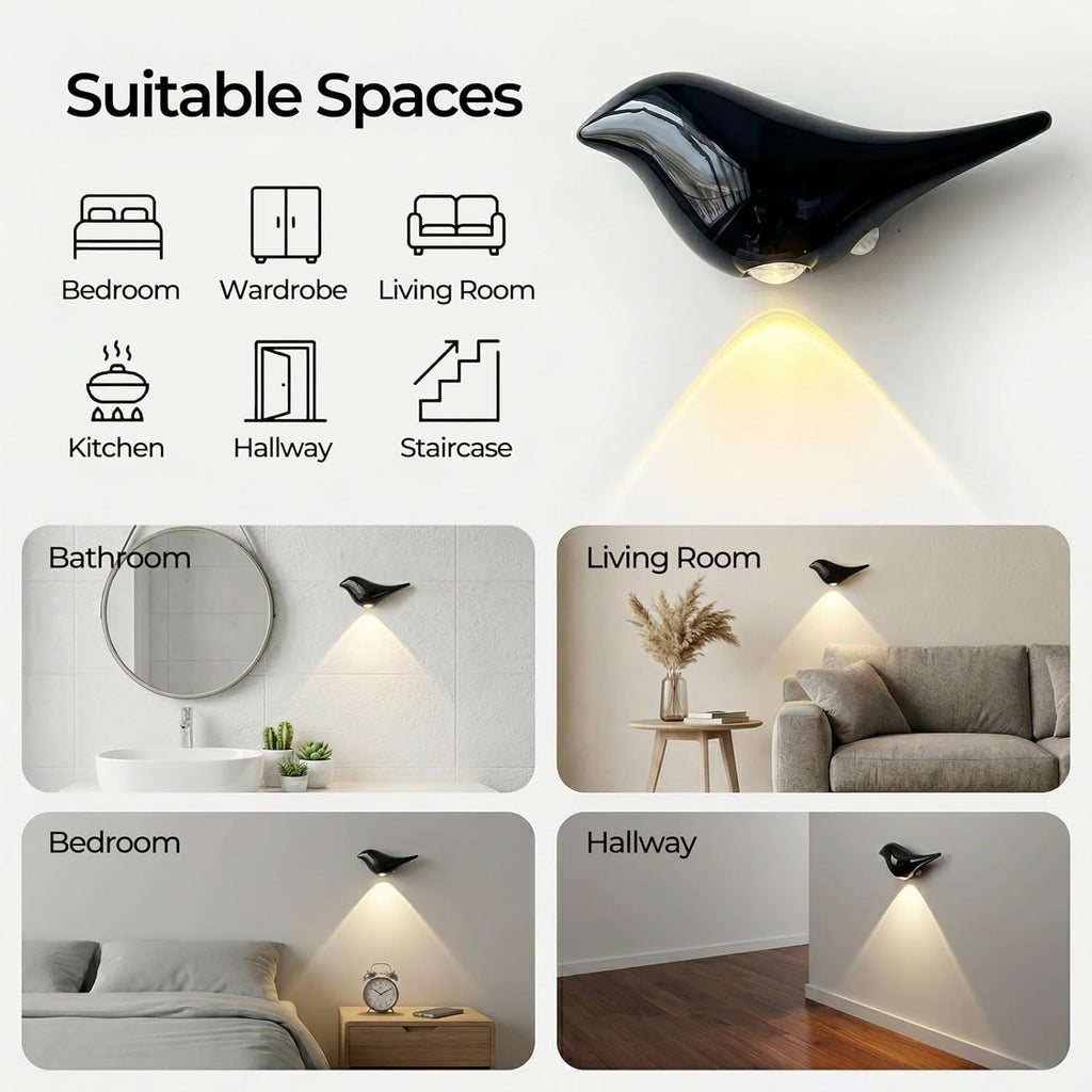 2-Pack Obsidian Bird Wall Lamp, Cordless Motion Sensor Wall Light Indoor, Rechargeable Battery Operated Night Light for Home Bedroom…
