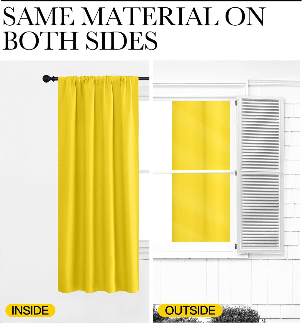 Nicetown Bright Yellow Blackout Curtains 63 inches Long for Living Room, Darkening Window Curtain Panels, easy maintenance Solid Thermal…