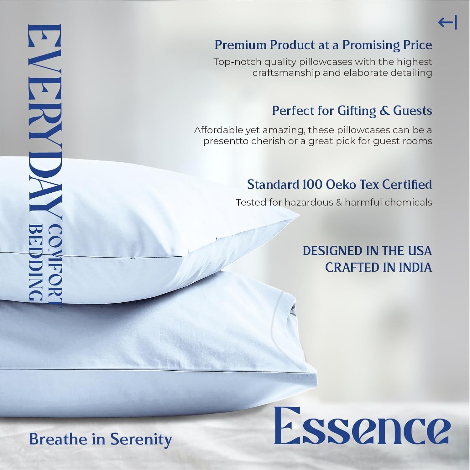 Mayfair Linen 100% Organic Cotton Percale Pillow Cases Queen/Standard Size Set of 2 - Percale Pillowcovers Standard/Queen (Light Blue)…