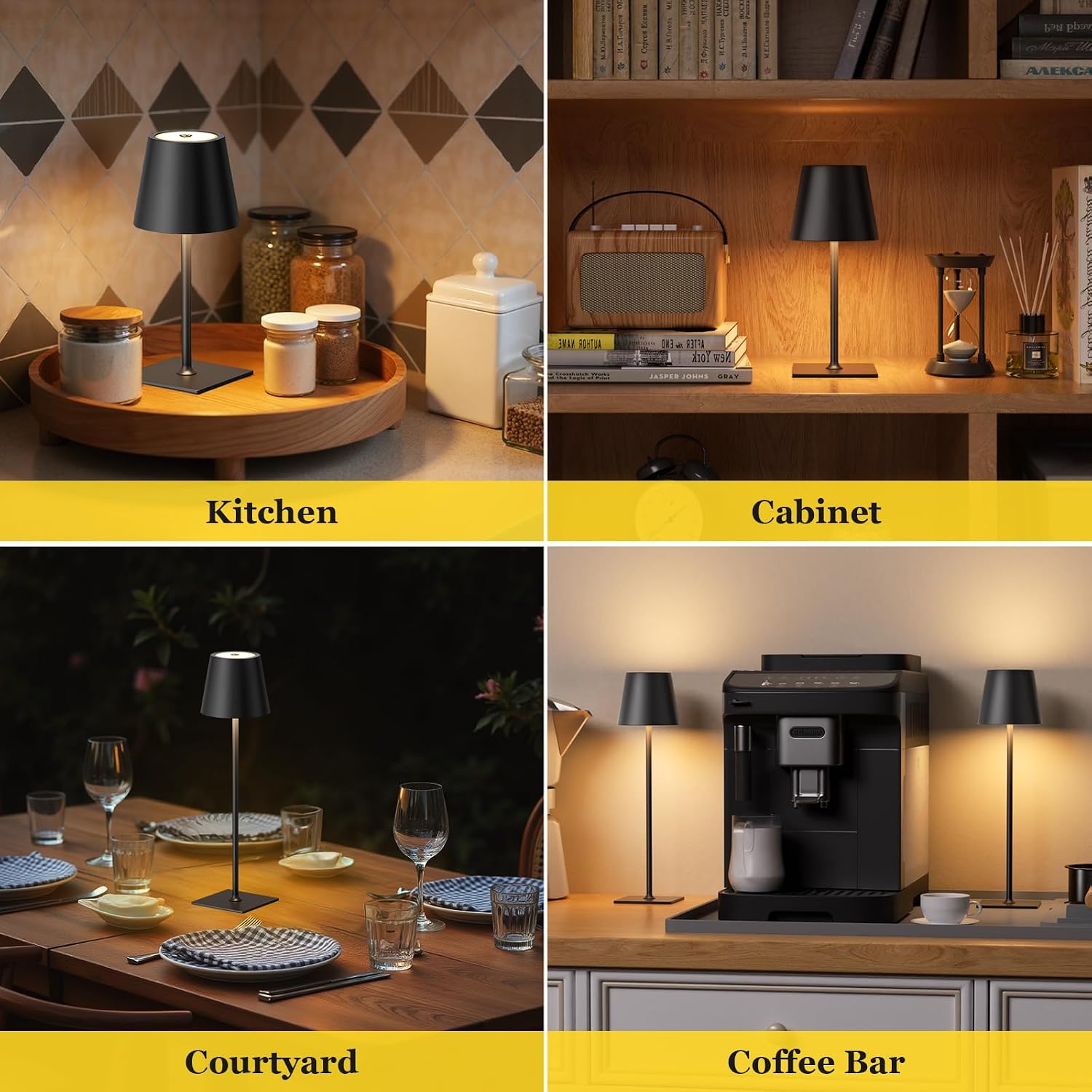 Kakanuo Cordless Rechargeable Table Lamp Black 5000mAh Battery Operated Lamps, 3 Colors Stepless Dimming Touch Lamp for Dining, Living…