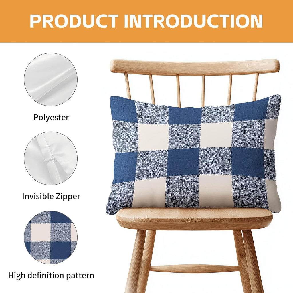 HOMETITUTE Blue Plaid Pillow Covers Decorative Pack of 2 Satin 12x20 Inch Lumbar Throw Pillow Cases for Sofa Couch Living Room Farmhouse…