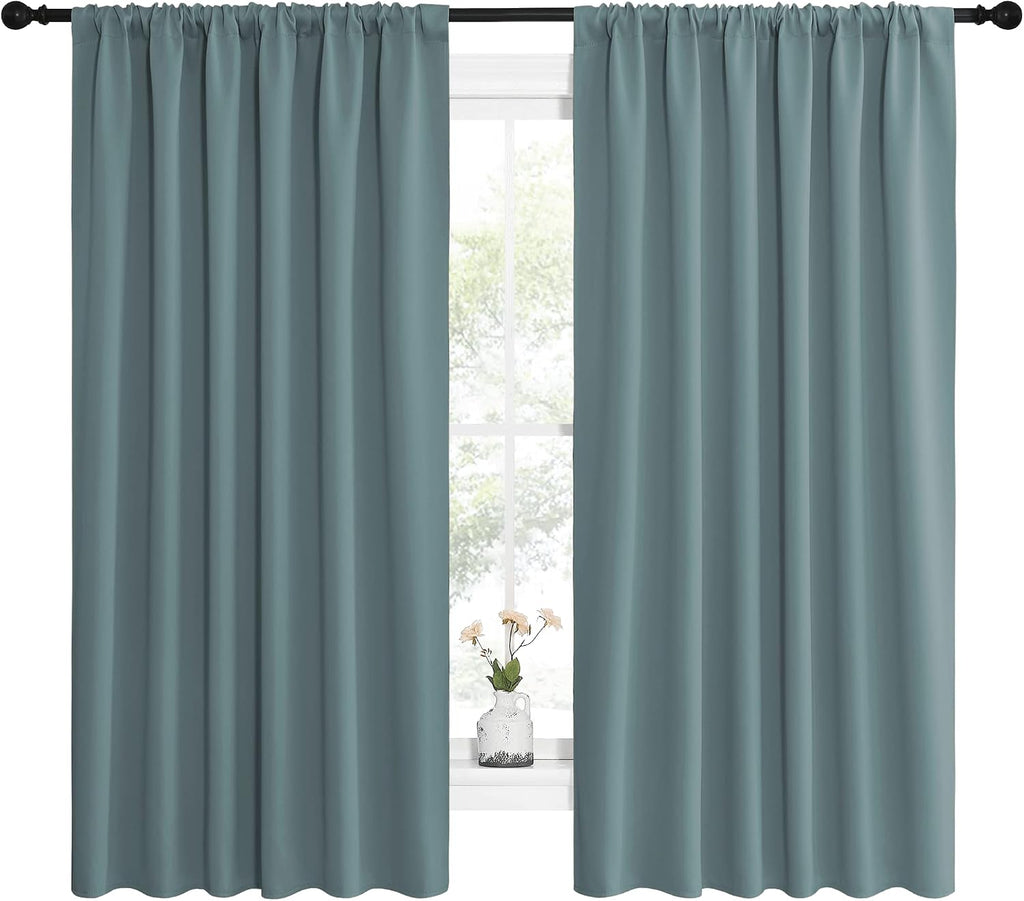 NICETOWN Greyish Blue Blackout Curtains Panels for Window, Thermal Insulated Rod Pocket Blackout Drapes/Draperies for Living Room (2…