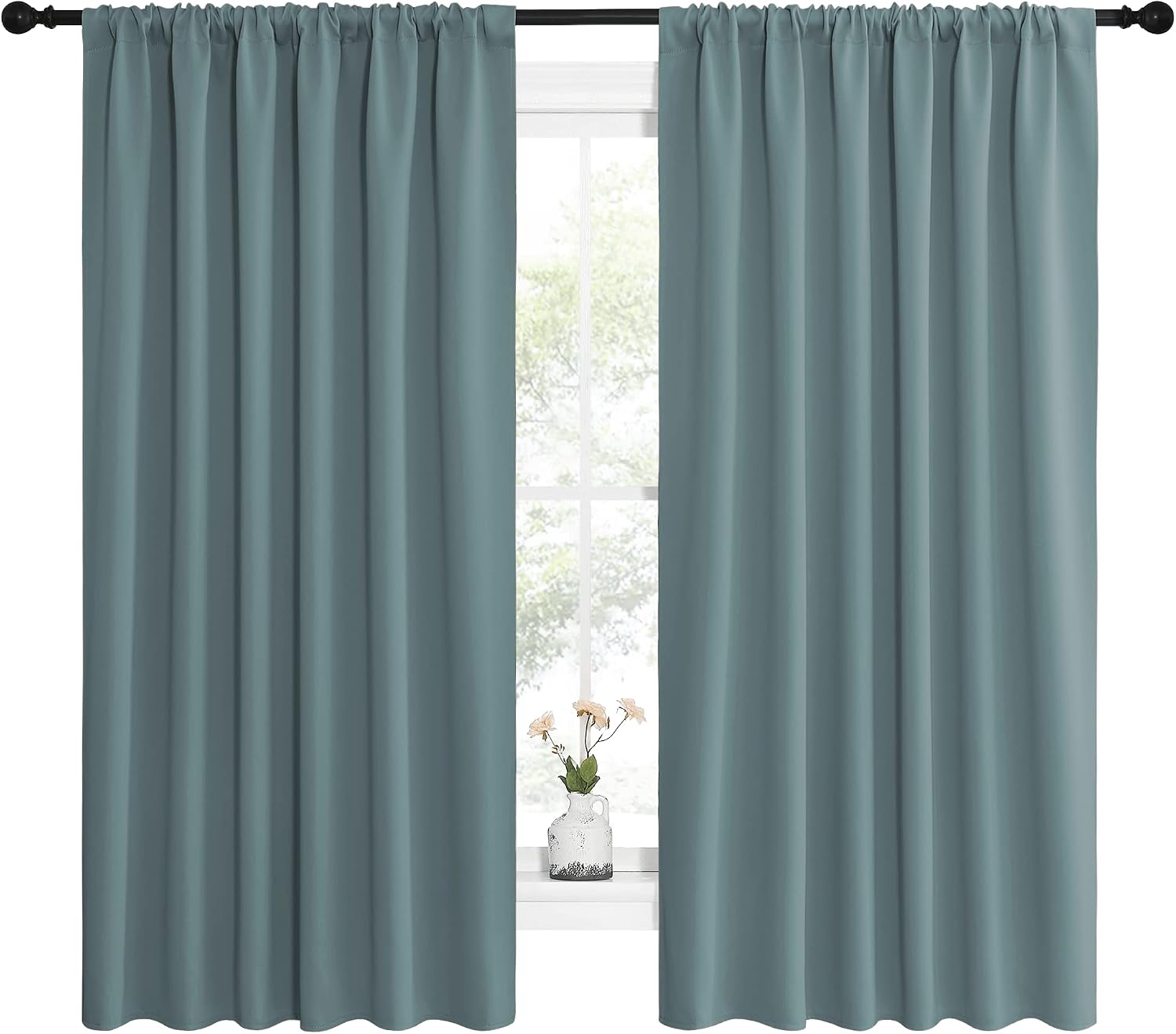 NICETOWN Greyish Blue Blackout Curtains Panels for Window, Thermal Insulated Rod Pocket Blackout Drapes/Draperies for Living Room (2…