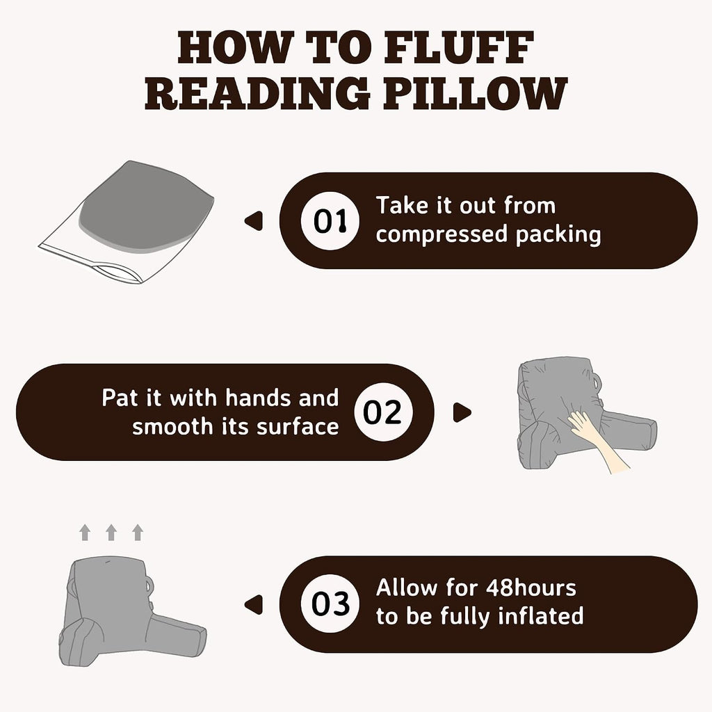 Unisakey Portable Comfy Reading Pillows for Bed Sitting Up(Brown Oeko-Tex), Velvet Back Pillow with Arms & Pockets for Adults, Support…
