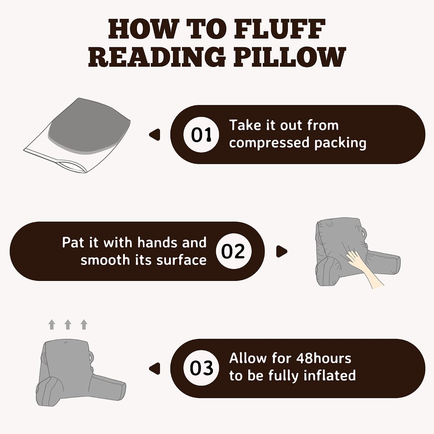 Unisakey Portable Comfy Reading Pillows for Bed Sitting Up(Brown Oeko-Tex), Velvet Back Pillow with Arms & Pockets for Adults, Support…