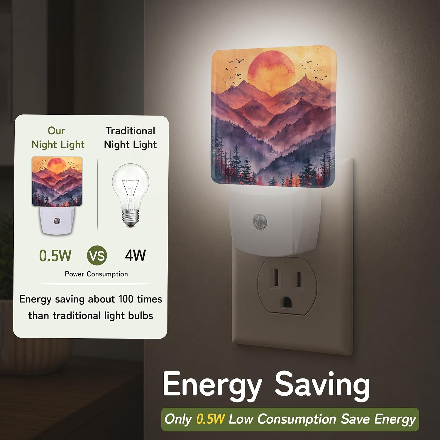 Night Light, Mountain Sunset Night Lights Plug into Wall Decor for Bedroom Bathroom Hallway Kitchen, Dusk to Dawn Sensor Gift for Women…