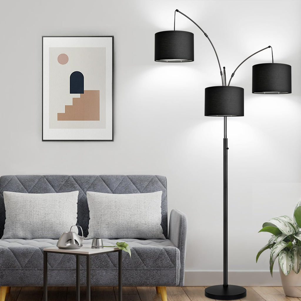 Dimmable Floor Lamp - 3 Lights Arc Floor Lamps for Living Room, 1000LM Modern Tall Standing Lamp With Black Shades & Heavy Base, Mid…