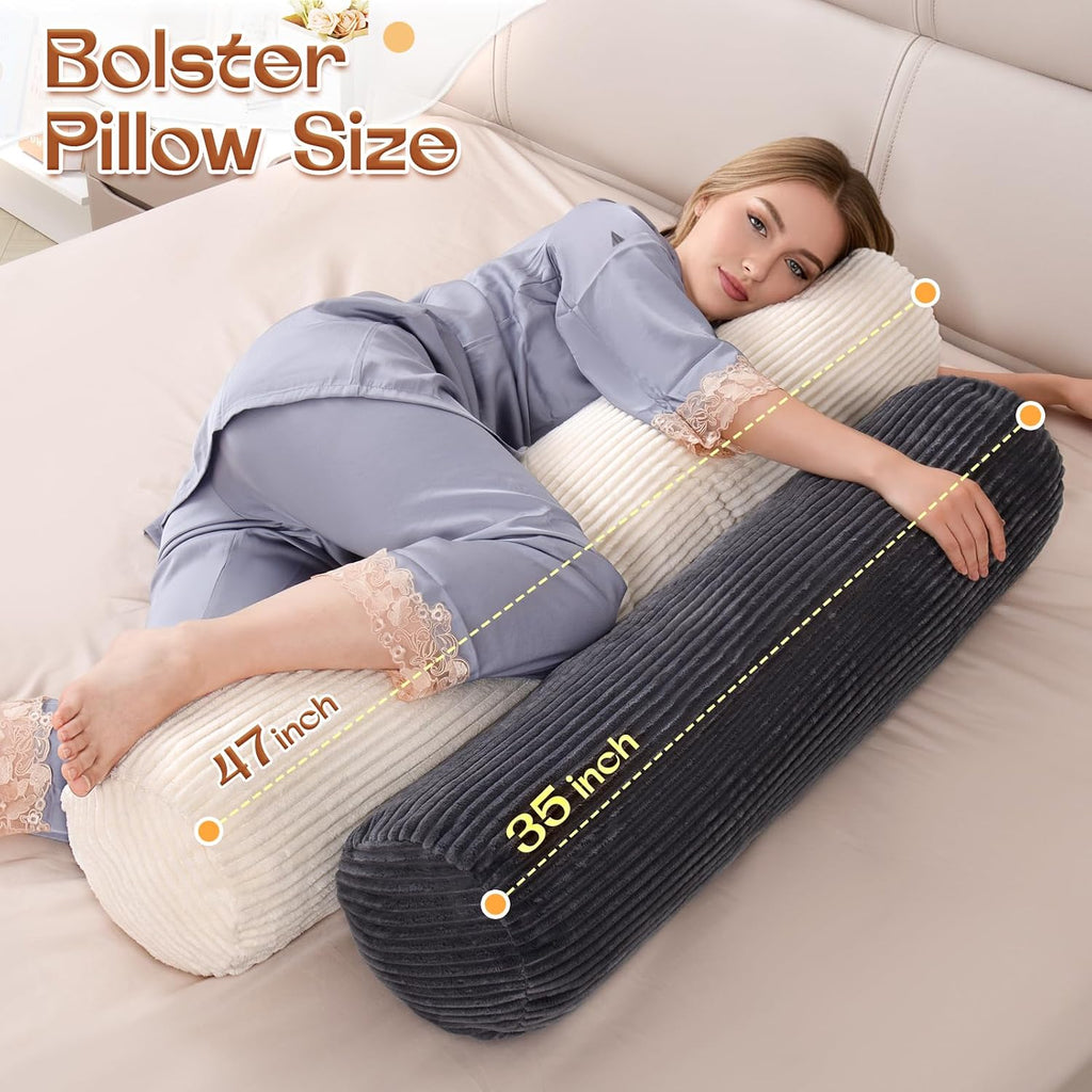 1Middleone 1 MIDDLE ONE Body Pillow for Adults, Long Bolster Pillow for Bed, Decorative Round Roll Hug Pillow with Corduroy Cover (Dark Gre…