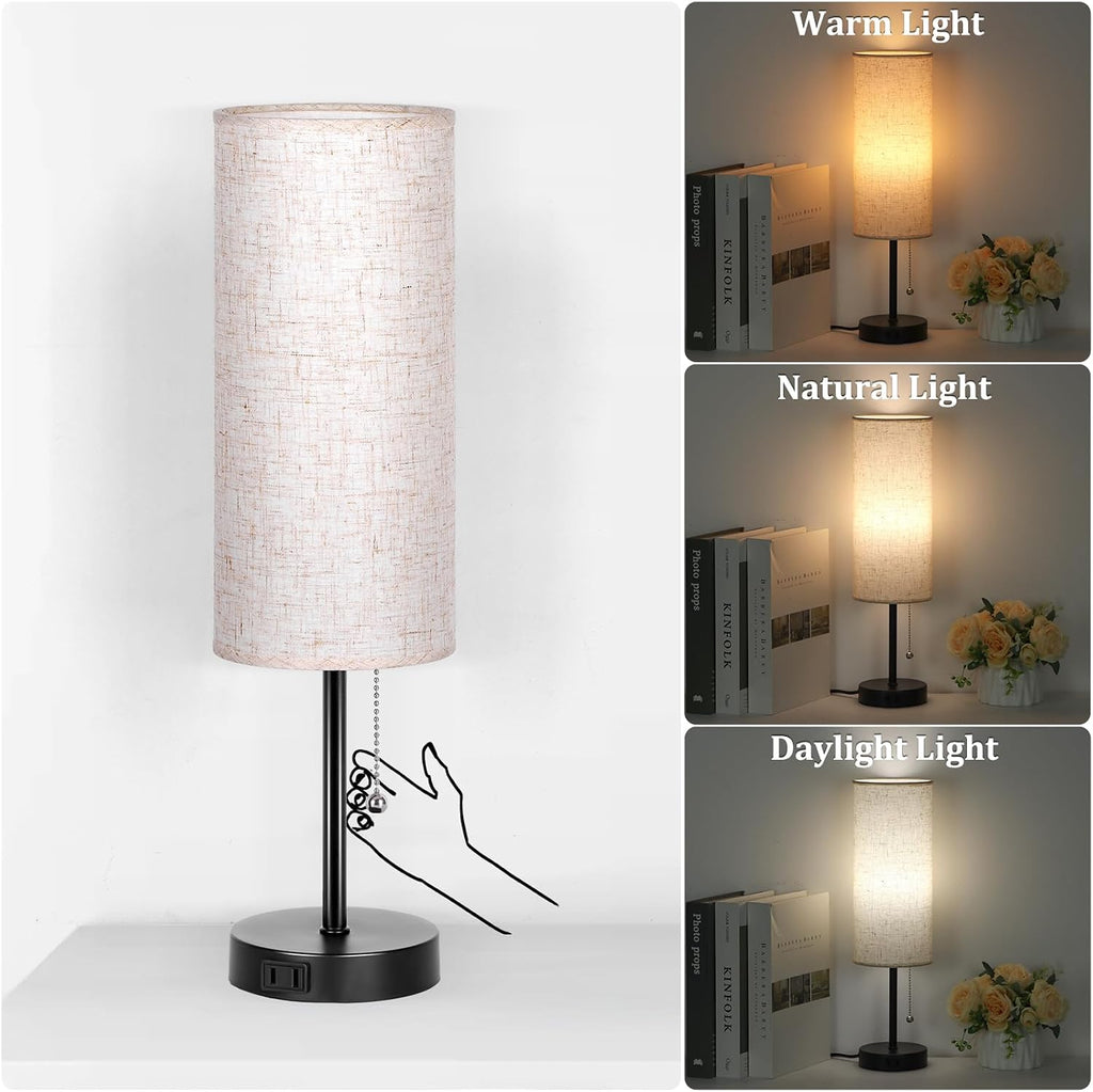 Dott Arts 18" Table Lamp for Bedroom, 3-Color Bedside Lamps with Pull Chain, Bedroom Table Lamps for Nightstand, AC Outlet Small Lamp for…