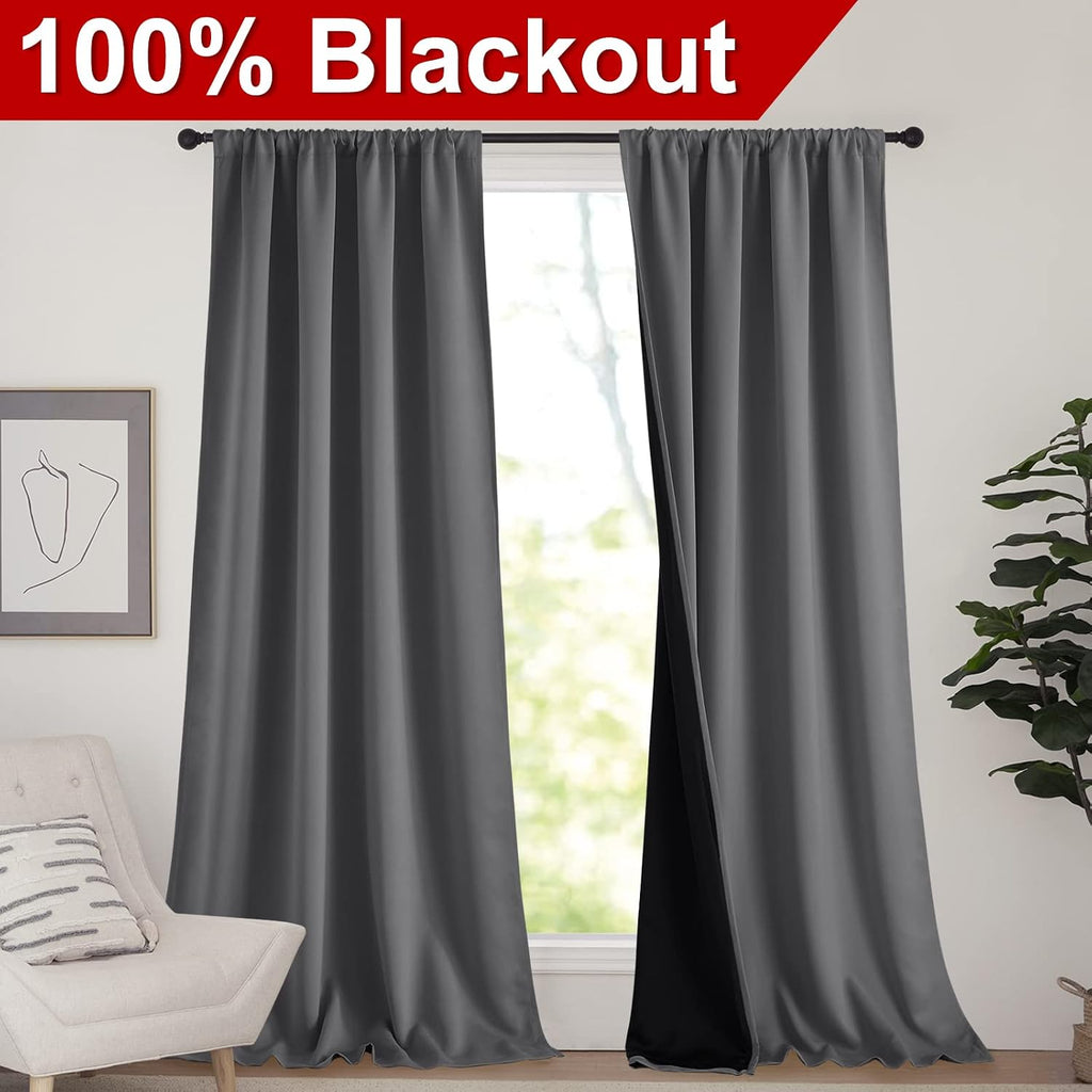 Nicetown 108 inch 100% Blackout Curtains, Laundry Room Decor Window Treatment Rod Pocket Curtains for Patio Sliding Door, Extra Long Therma…