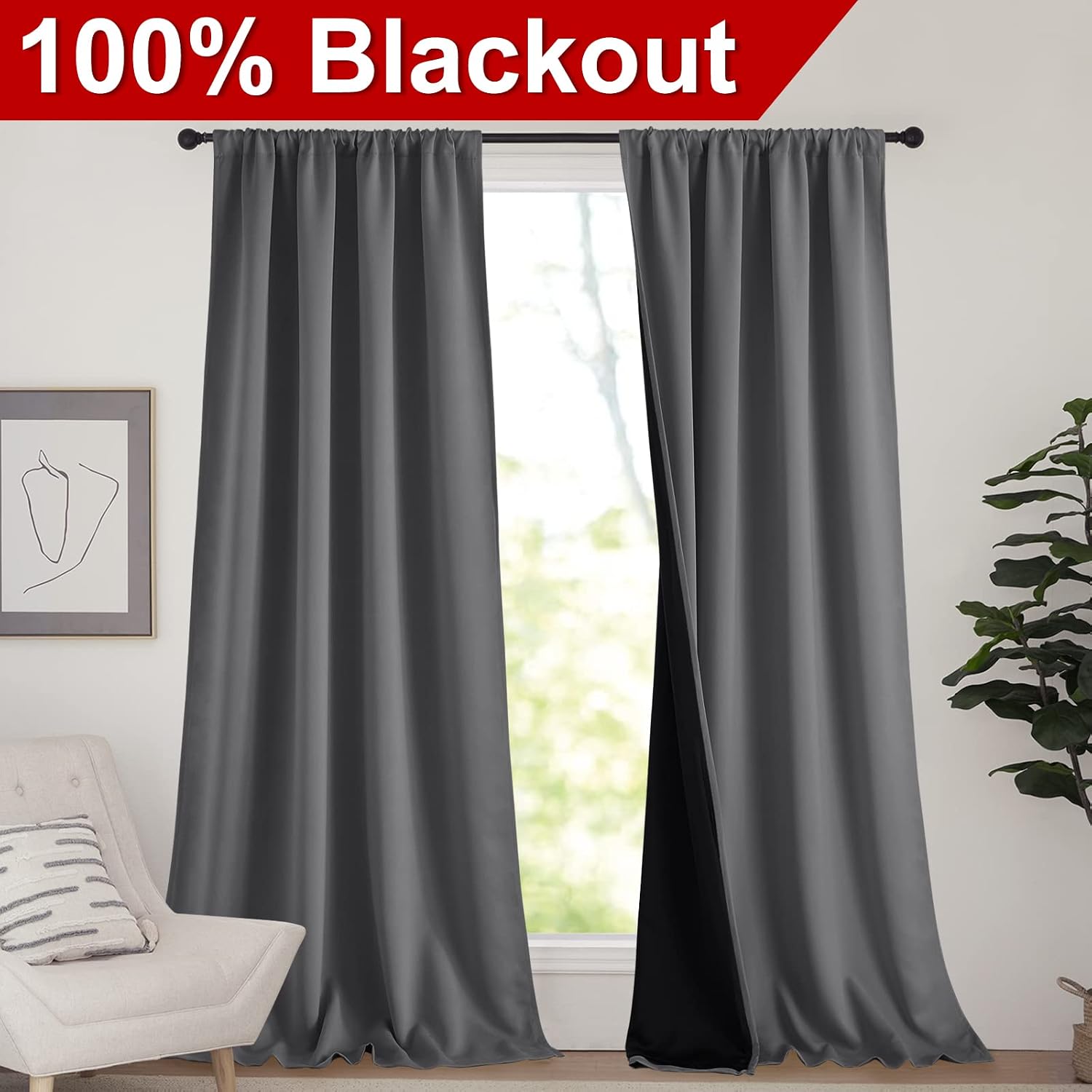 Nicetown 108 inch 100% Blackout Curtains, Laundry Room Decor Window Treatment Rod Pocket Curtains for Patio Sliding Door, Extra Long Therma…