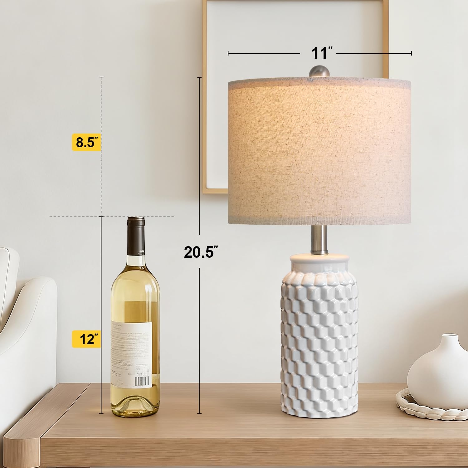USumkky 20.5" White Modern Ceramic Bedside Lamps Set of 2, Small Table Lamp for Bedroom Decor Farmhouse Nightstand Lamp for Living Room…
