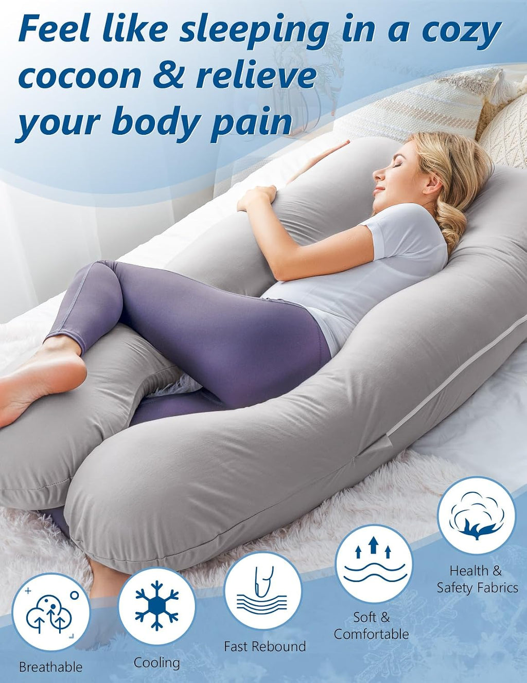 Meiz Pregnancy Pillow, Cooling Silky Pregnancy Pillows for Sleeping, Maternity Body Pillow for Pregnant Woman with Cooling Silk Jersey Cove…