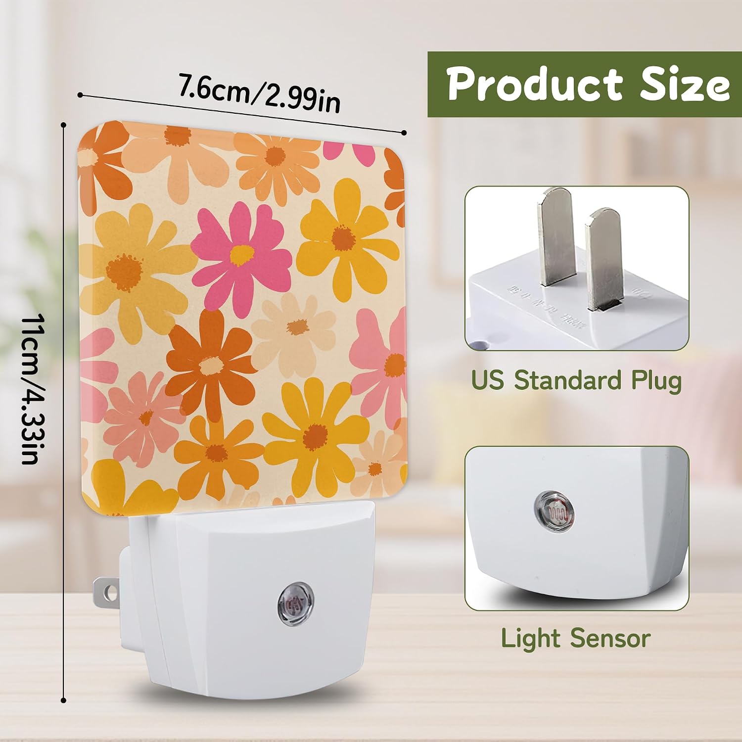 Retro Daisy Floral Night Light, Night Lights Plug into Wall with Dusk to Dawn Sensor for Bedroom Bathroom Hallway Kitchen, Decorative…