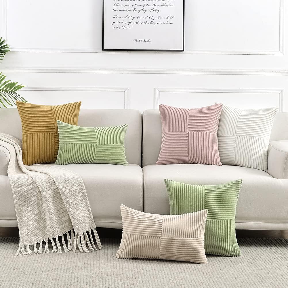 Fancy Homi Tan Decorative Throw Pillow Covers 16x16 Inch for Living Room Couch Bed Sofa, Farmhouse Boho Home Decor, Soft Corss Patchwork…