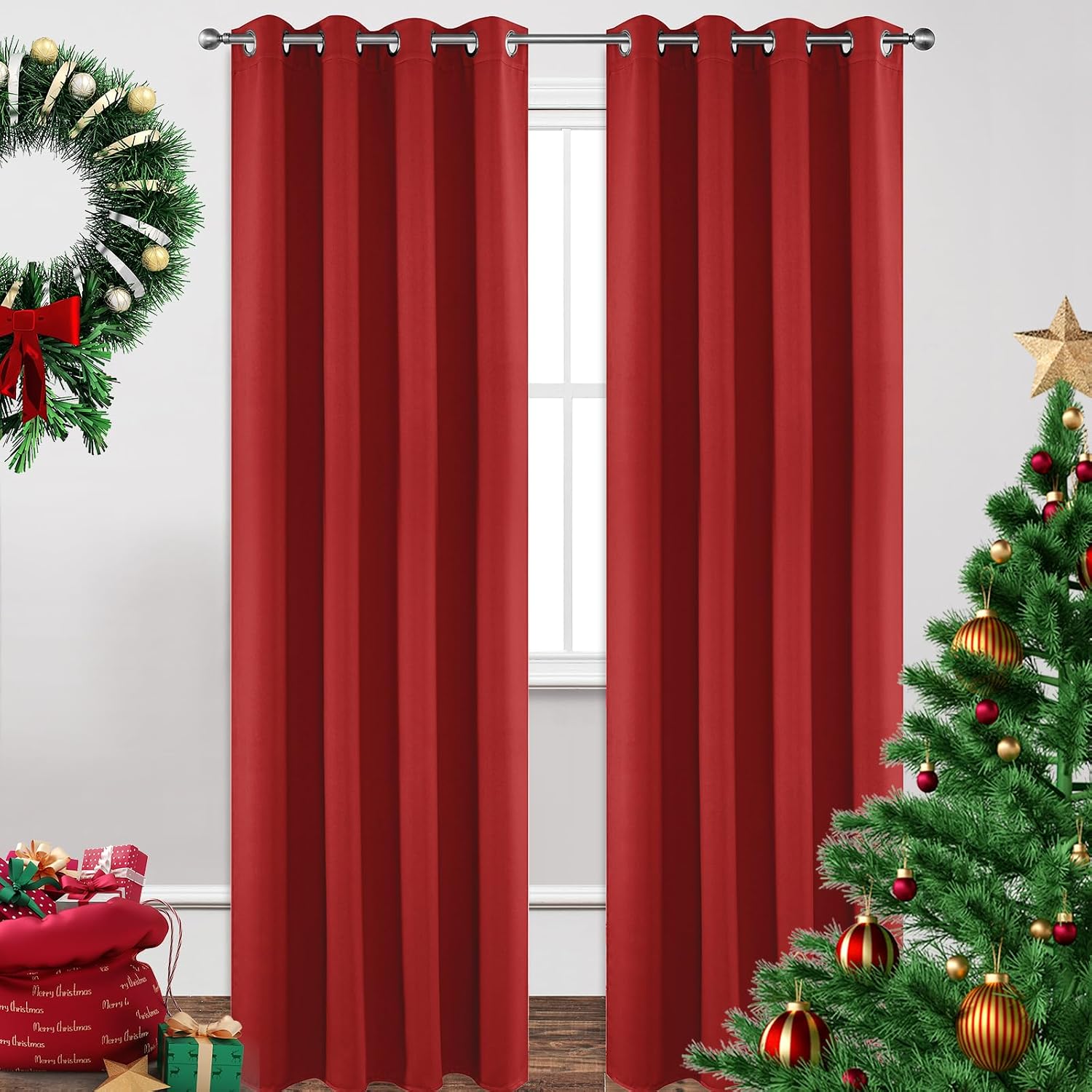 Joydeco Blackout Curtains 108 Inch Length 2 Panels Set, Thermal Insulated Long Curtains& Drapes 2 Burg, Room Darkening Grommet Drapes for L…