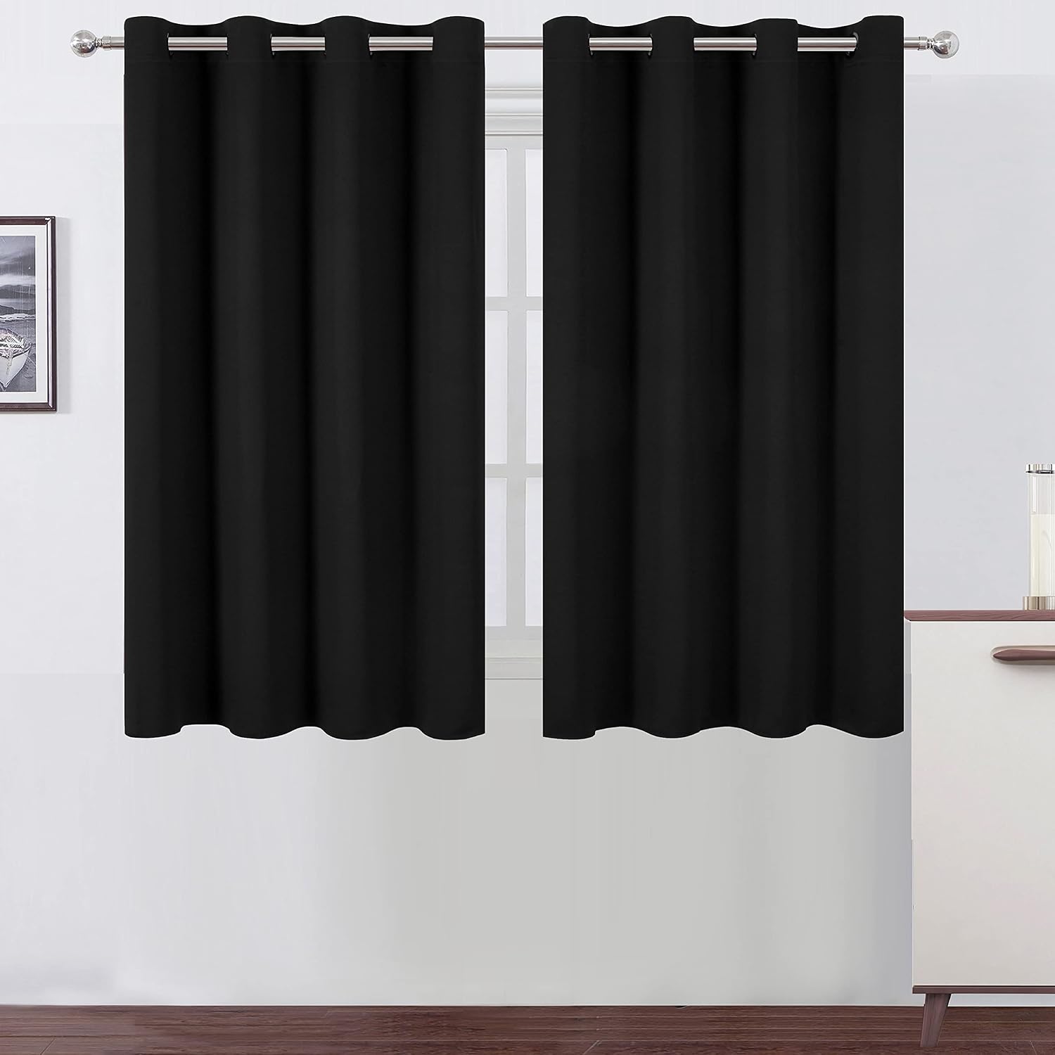 Lemomo Black Thermal Blackout Curtains/52 x 54 Inch/Set of 2 Panels Room Darkening Curtains for Bedroom 54 Inch Black