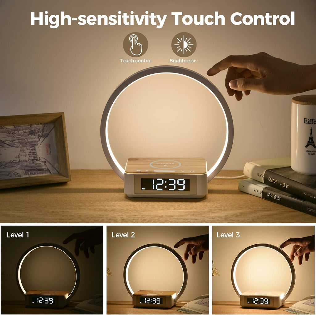 Blonbar Desk Lamp with Alarm Clock Qi Wireless Charger, Touch Lamp for bedroom 3 Light Hues, Bedside Lamp 10W Max Wireless Charging Table…