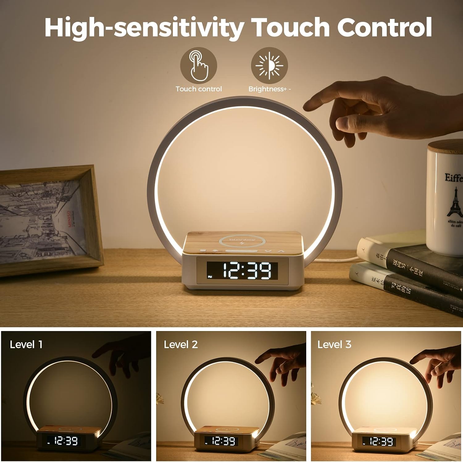 Blonbar Desk Lamp with Alarm Clock Qi Wireless Charger, Touch Lamp for bedroom 3 Light Hues, Bedside Lamp 10W Max Wireless Charging Table…