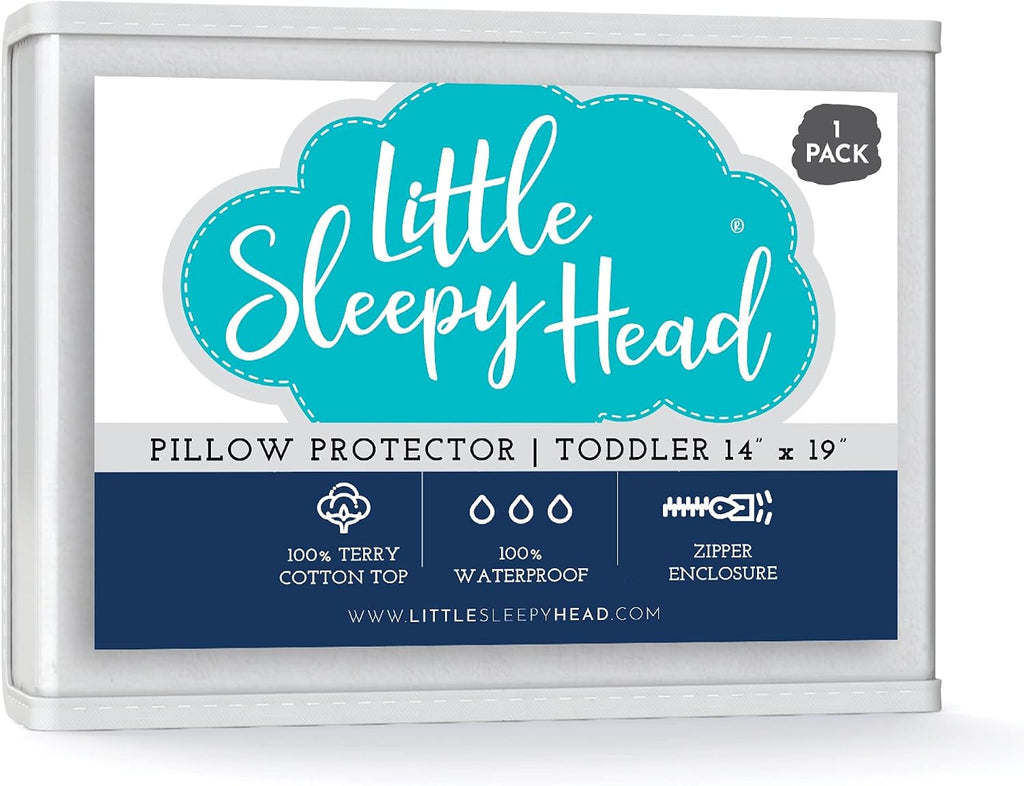 LittleSleepyHead Little Sleepy Head Toddler Waterproof Pillow Protector (1-Pack), Zippered Pillowcase Covers 13x18 and 14x19 Soft Terry Cot…