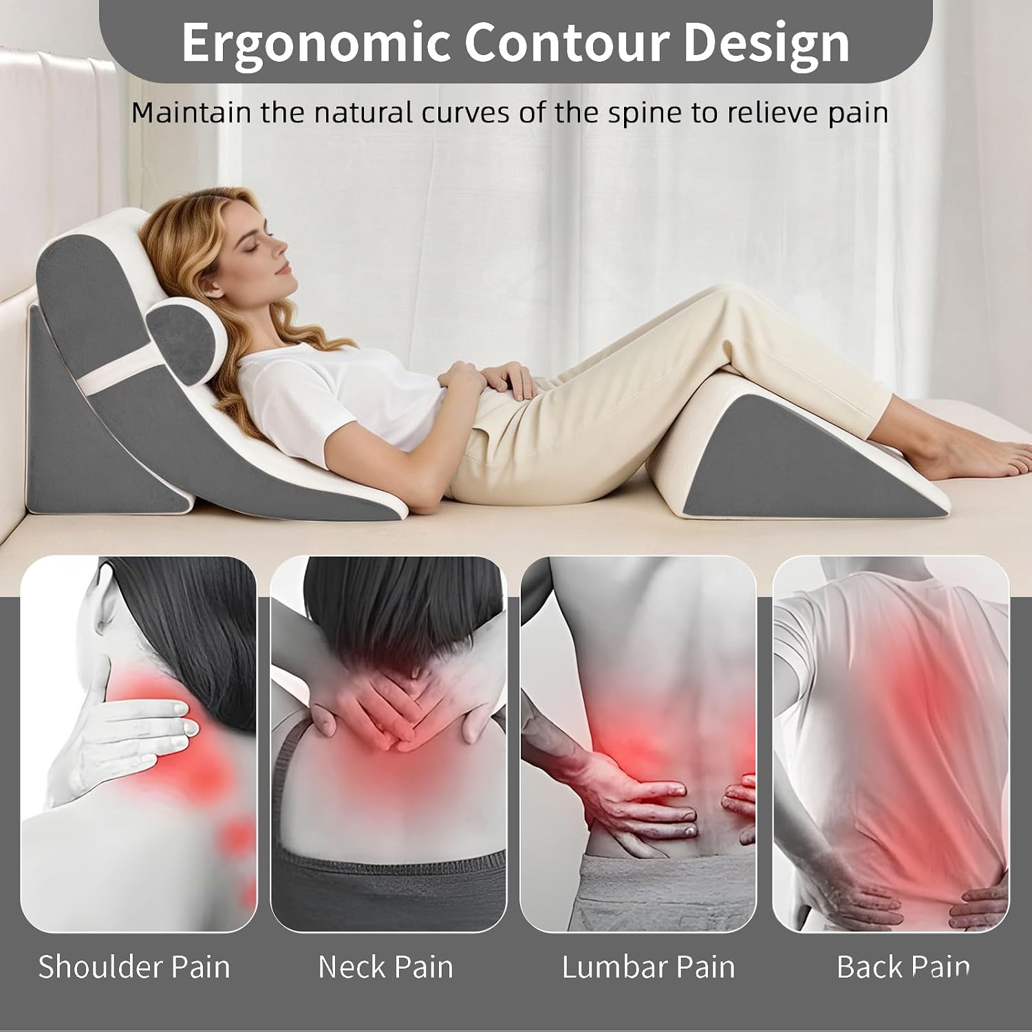LevNubis 4PCS Orthopedic Bed Wedge Pillow Set for Post Surgery &, Adjustable Wedge Pillow for Back, Acid Reflux, Sitting up in Bed, Re…
