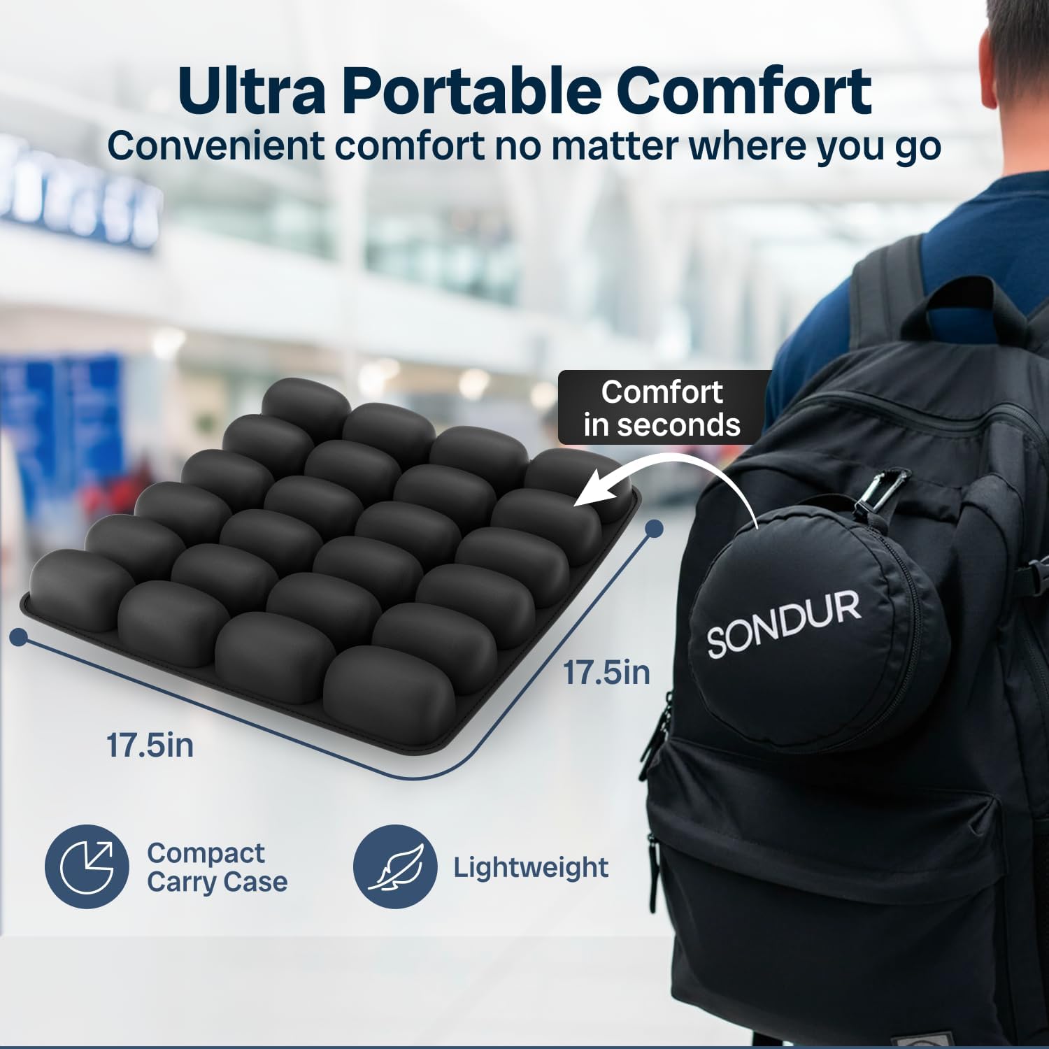 SondurTM Travel Cushion – CloudAir Technology Airplane Seat Cushion – Inflatable Travel Cushion for Long Flights – Portable Air Cell…