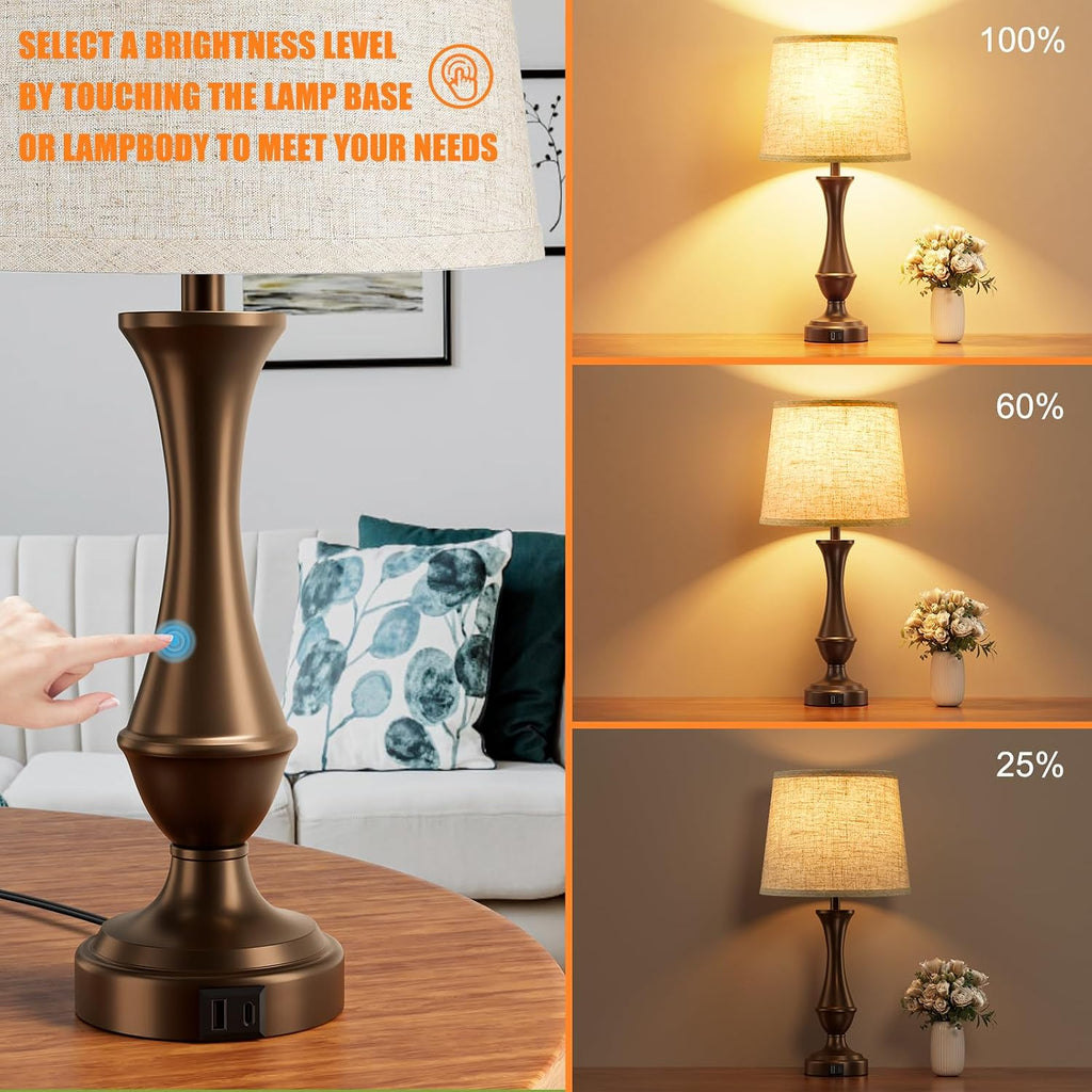 Seealle Upgraded Touch Lamps for Night Stands Set of 2 - Bedside Lamps with USB C+A, 3 Way Dimmable for Bedroom Living Room End Tables…