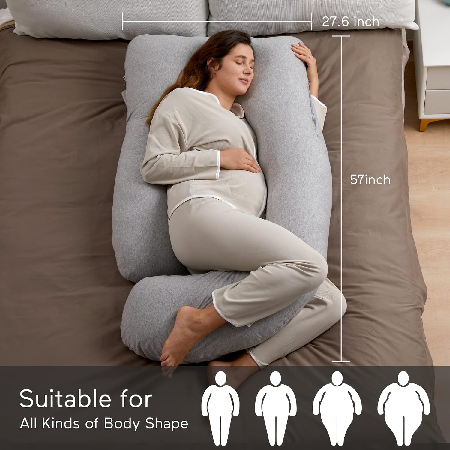 Momcozy U Shaped Pregnancy Pillows with Cotton Removable Cover, 57 Inch Full Body Pillow Maternity Support, Must Have for Pregnant Women…