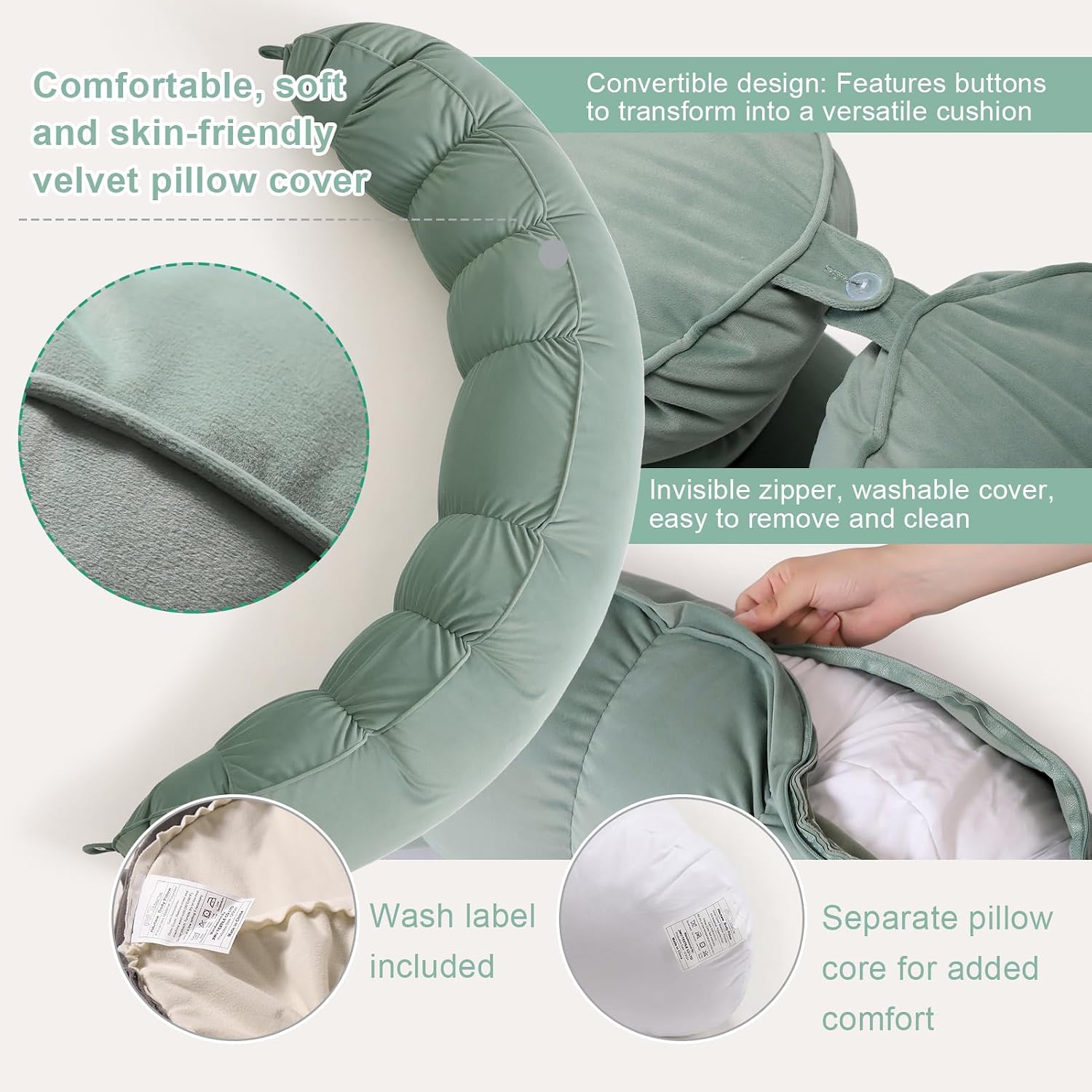 Peallow(Pat. Pend) – Long Round Body Pillow for Adults, Bolster Pillow for Sleeping, Soft and Supportive Pillow for Sleeping & Lumbar…