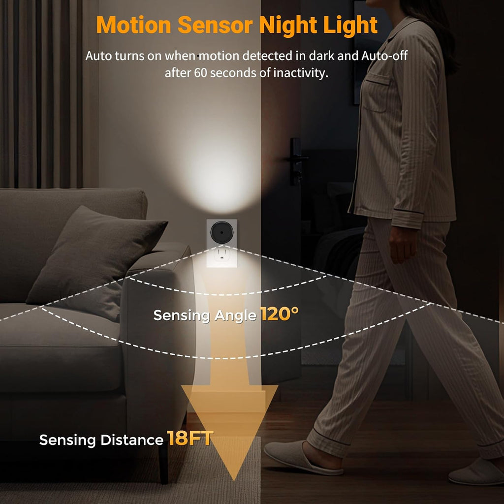 TSEXES 4 Pack LED Motion Sensor Night Light, Night Light Plug into Wall with Dusk to Dawn Sensor,2700K Warm White Nightlight for Bedroom…