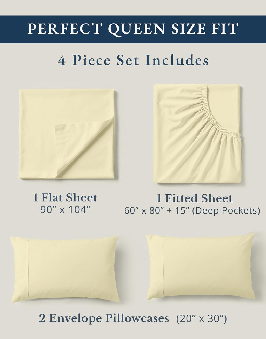 LaneLinen LANE LINEN, reusable 100% Organic Cotton Sheets Queen Size Bed Set, Soft & Comfy Fully Elasticized Percale Sheets, Fade Resi…
