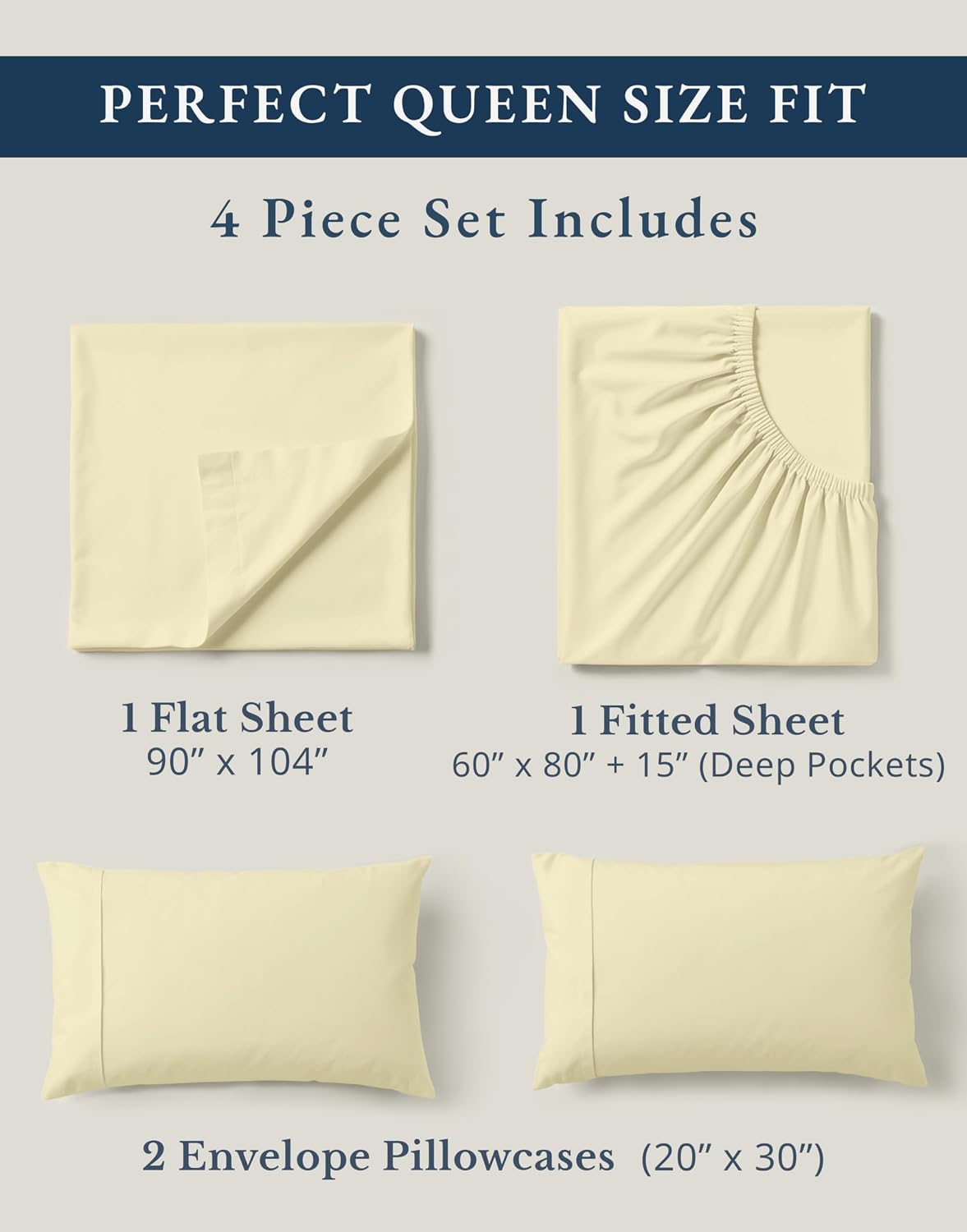 LaneLinen LANE LINEN, reusable 100% Organic Cotton Sheets Queen Size Bed Set, Soft & Comfy Fully Elasticized Percale Sheets, Fade Resi…