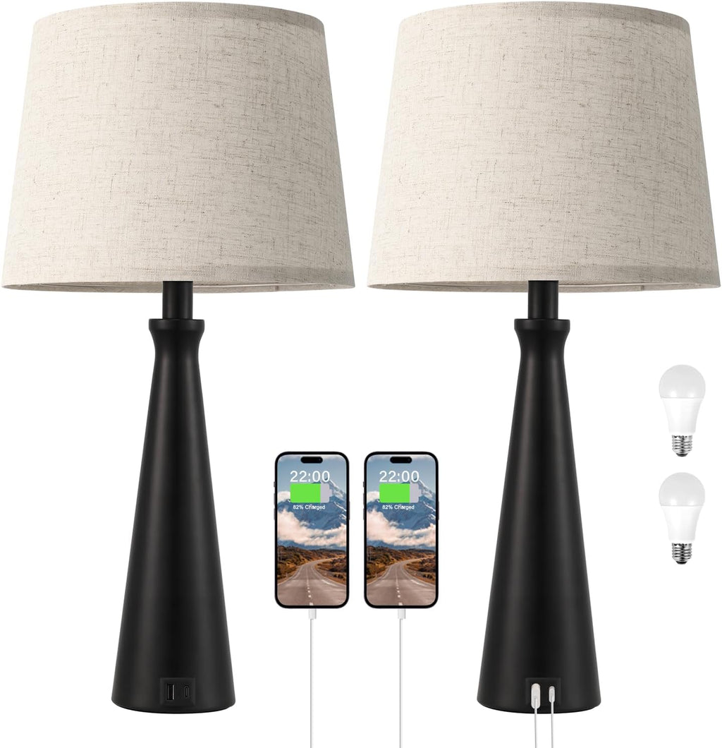 Seealle Modern Table Lamps Set of 2 - Touch Bedside Lamp for Nightstand with Dual USB C+A,3-Way Dimmable Nightstand Lamps for Living Room…