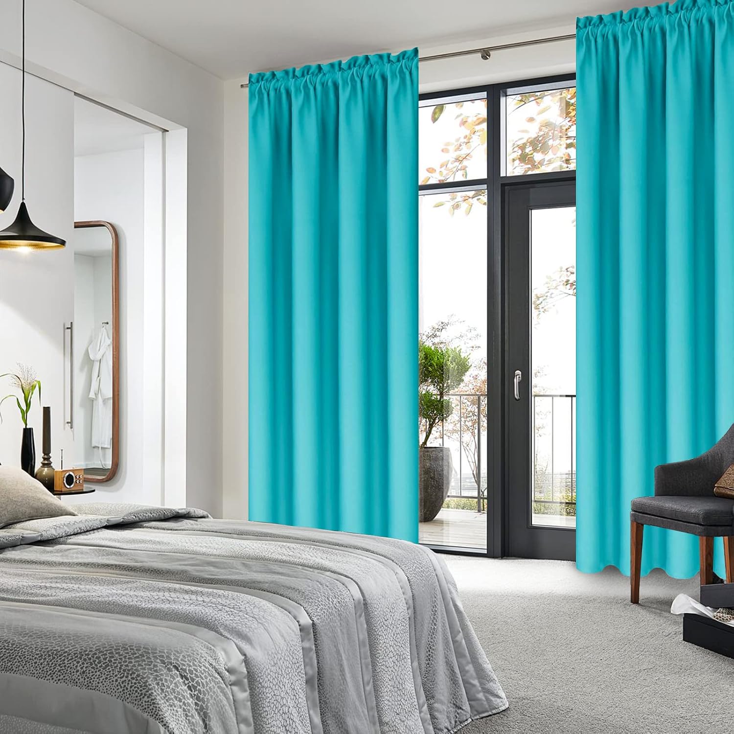 Dwcn Blackout Curtains for Bedroom – Thermal Insulated Room Darkening Drapes for Living Room, Turquoise, W 42 x L 84 Inch, Set of 2 Rod Poc…