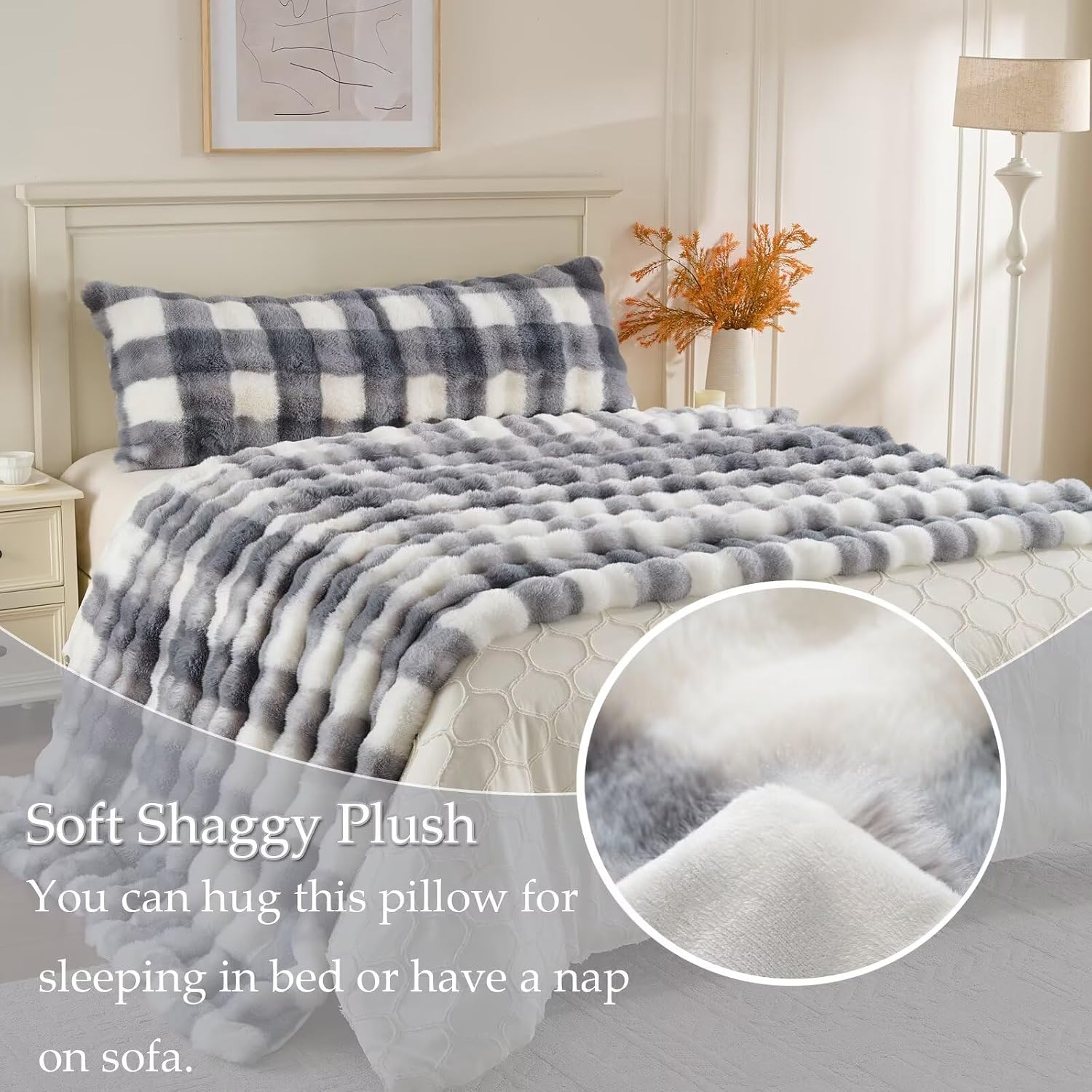 Animebody Luxury Shaggy Faux Fur Body Pillow, Fluffy Bed Pillow with Zipper Closure, Soft Decorative Plush Full Long Pillows, Fuzzy Hug Pillow…