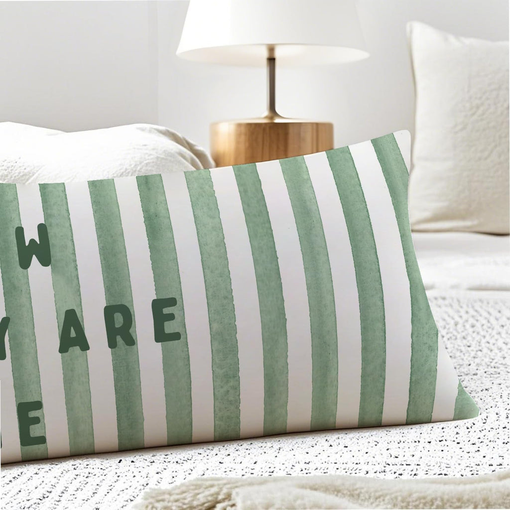 How Lucky are We Sage Green 20x54 Body Pillow Cover, Preppy Room Decor Aesthetic, Trendy Sage Green Stripes Minimalist Decorative Long…