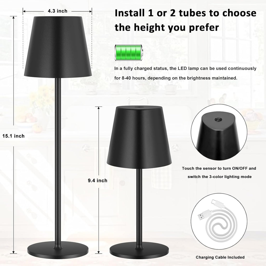 Kakanuo Cordless Table Lamp, 3 Color Stepless Dimming, 5000mAh Rechargeable Battery Powered, Outdoor LED Lamps, for Dining Room, Living…