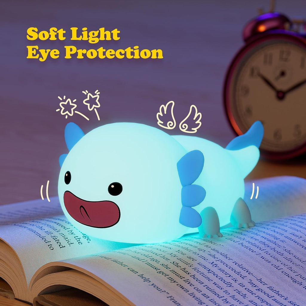 UNEEDE Axolotl Night Light for Kids, Animal Silicone Nursery Night Lamp, Rechargeable Table Lamp Bedside Lamp, Cute Room Decor Night…