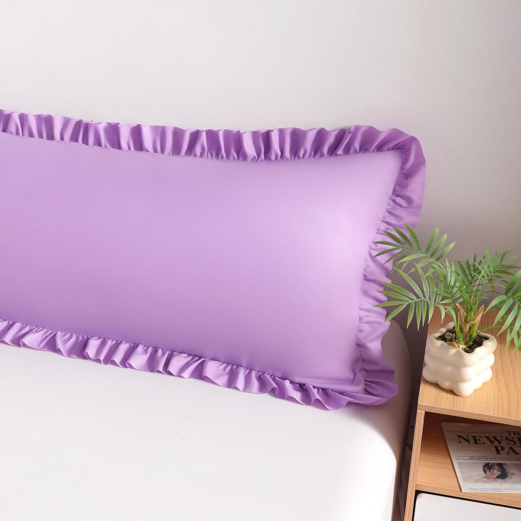 Bedsum Ruffled Body Pillowcase, 20x54 Inches, Brushed Microfiber Body Pillow Cover with Envelope Closure, Soft Wrinkle-Resistant, Light Pur…