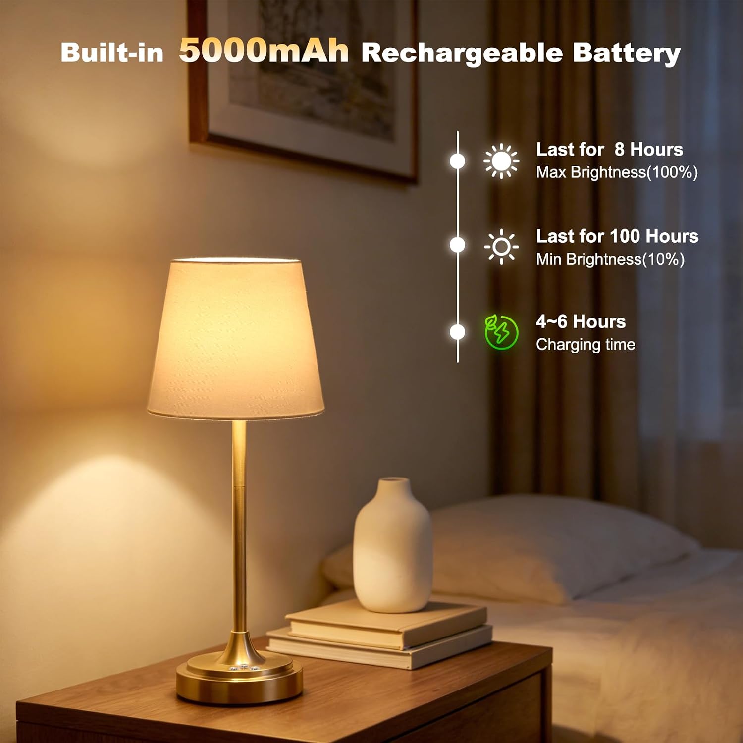 Wowag Cordless Table Lamp Rechargeable,5000mAh Battery Operated Desk Lamp,3 Colors & 7 RGB Stepless Dimmable, Touch Control Ambient Light…