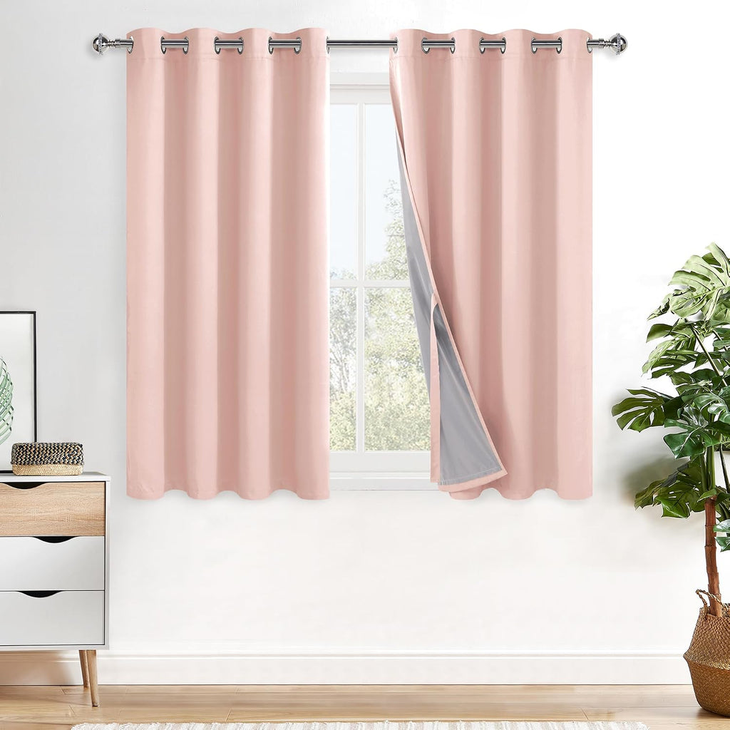Xwzo 100% Blackout Curtain Panels - Double Layer Noise Reducing & Energy Efficiency Grommet Window Panels for Bedroom/Living Room with Tieb…