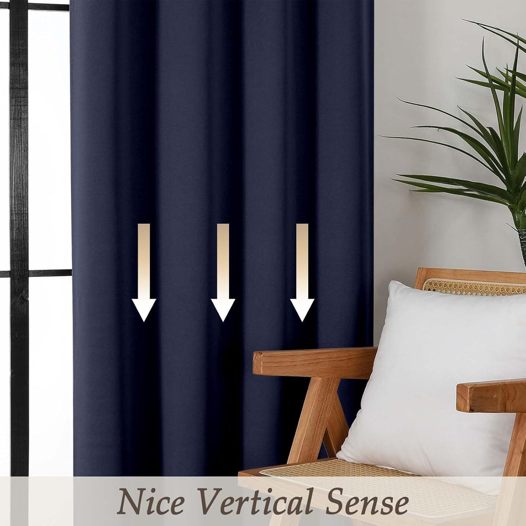Gwine Navy Blue Blackout Curtains for Bedroom 84 inches Long 2 Panels Set, Solid Noise Reducing Thermal Insulated Blackout Curtains for…
