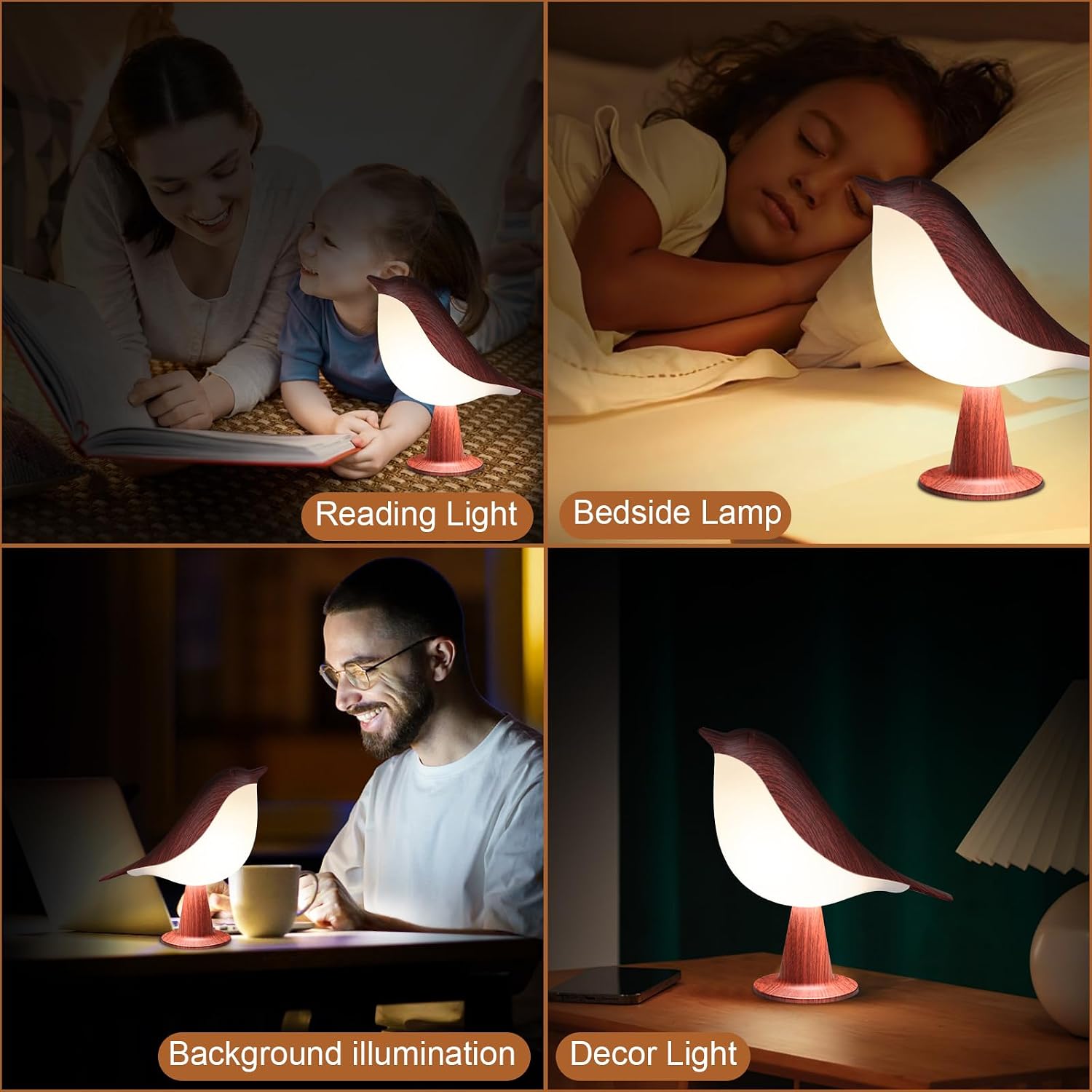 VoMii Bird Desk Lamp, Small Table Lamp Cordless Touch Dimmable Night Light with 3 Color Temperature, Rechargeable Decorative Lamps for…